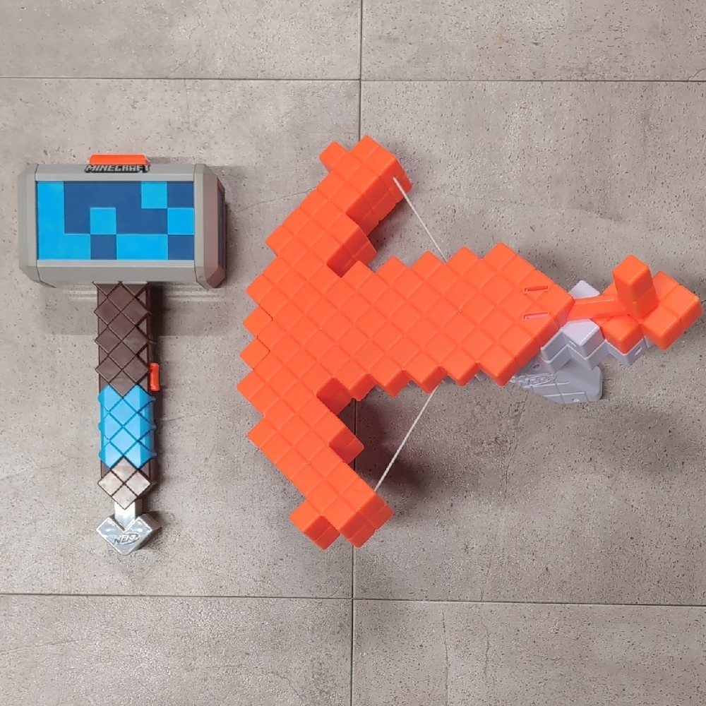Set Of 2 Minecraft Nerf Guns- Pillager's Crossbow & Stormlander Hammer